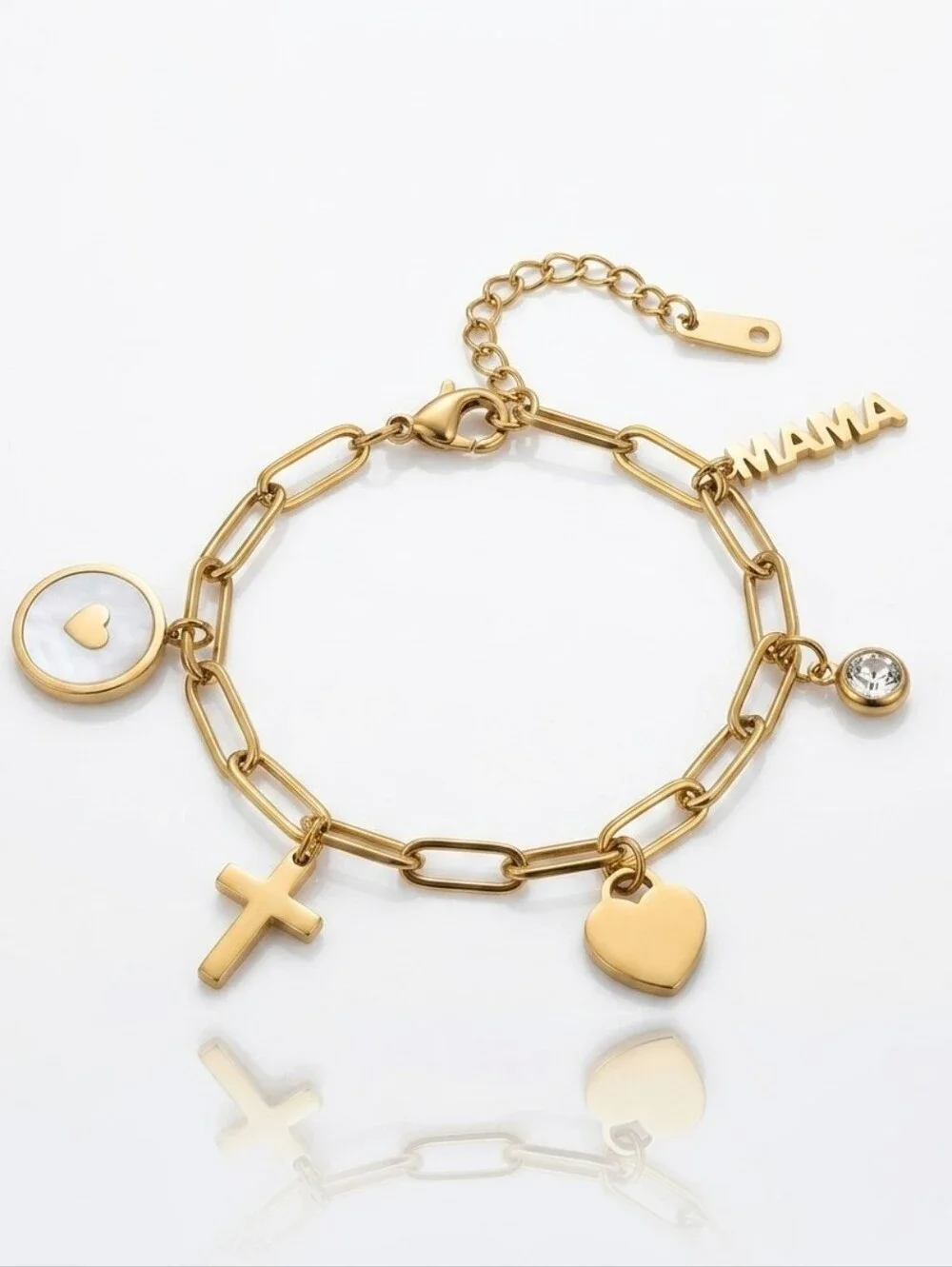 Gold Paperclip Chain Charm Bracelet With Charms